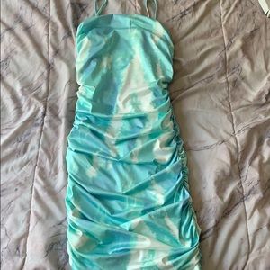Satin FN dress. Teal/Multicolored. Never Worn